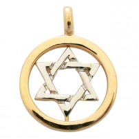 Gold Filled Two tone Circle Star of David Pendant